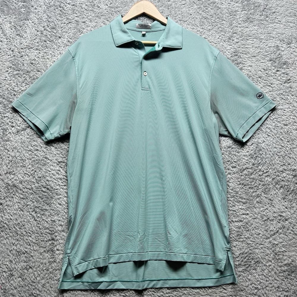 Peter Millar Polo Mens Large Green Stripe‎ Jubilee Performance Jersey Shirt Golf
